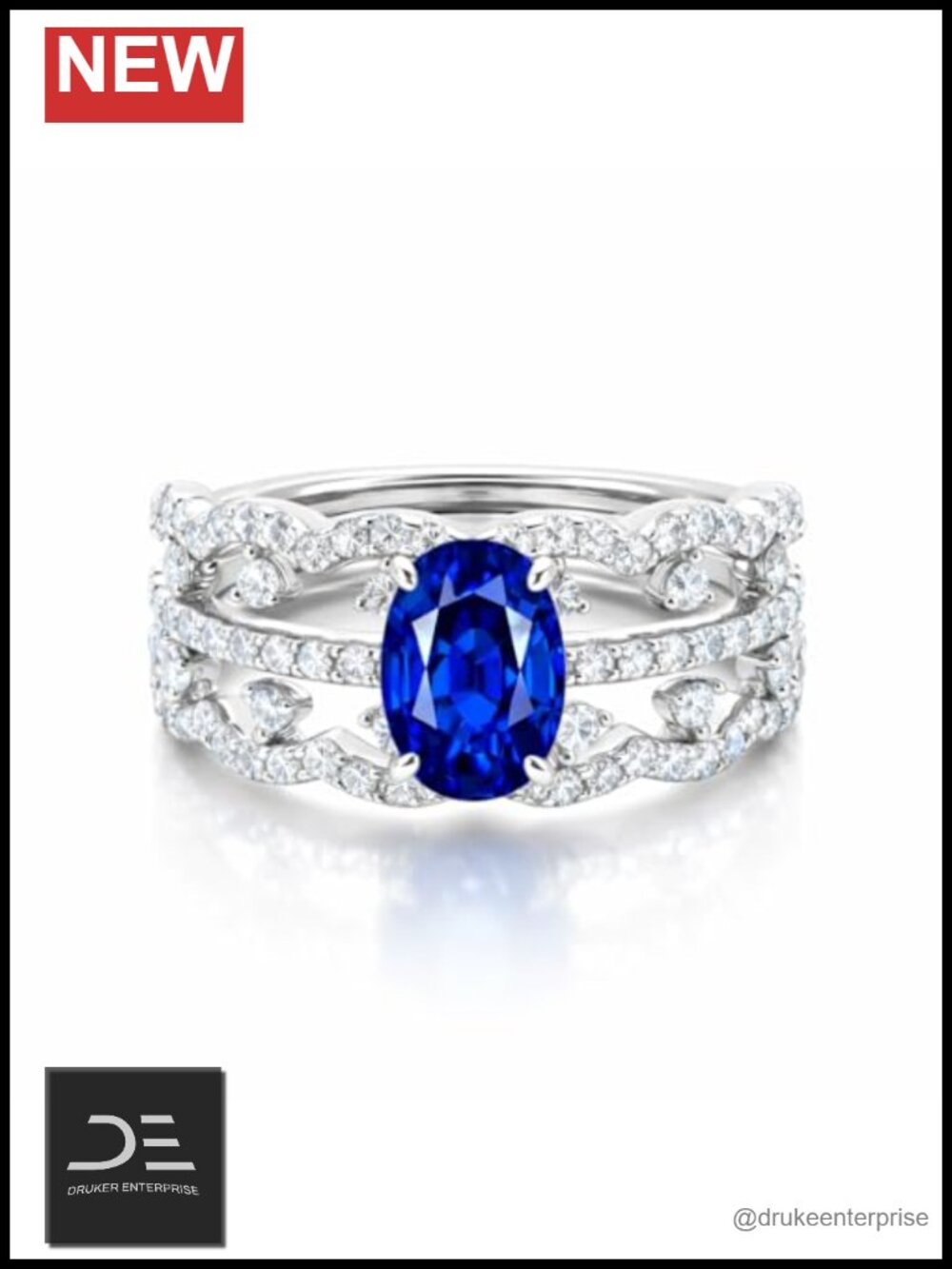 3pc Stackable Bridal Ring Set 925 Sterling Silver Rhodium Plating Sapphire